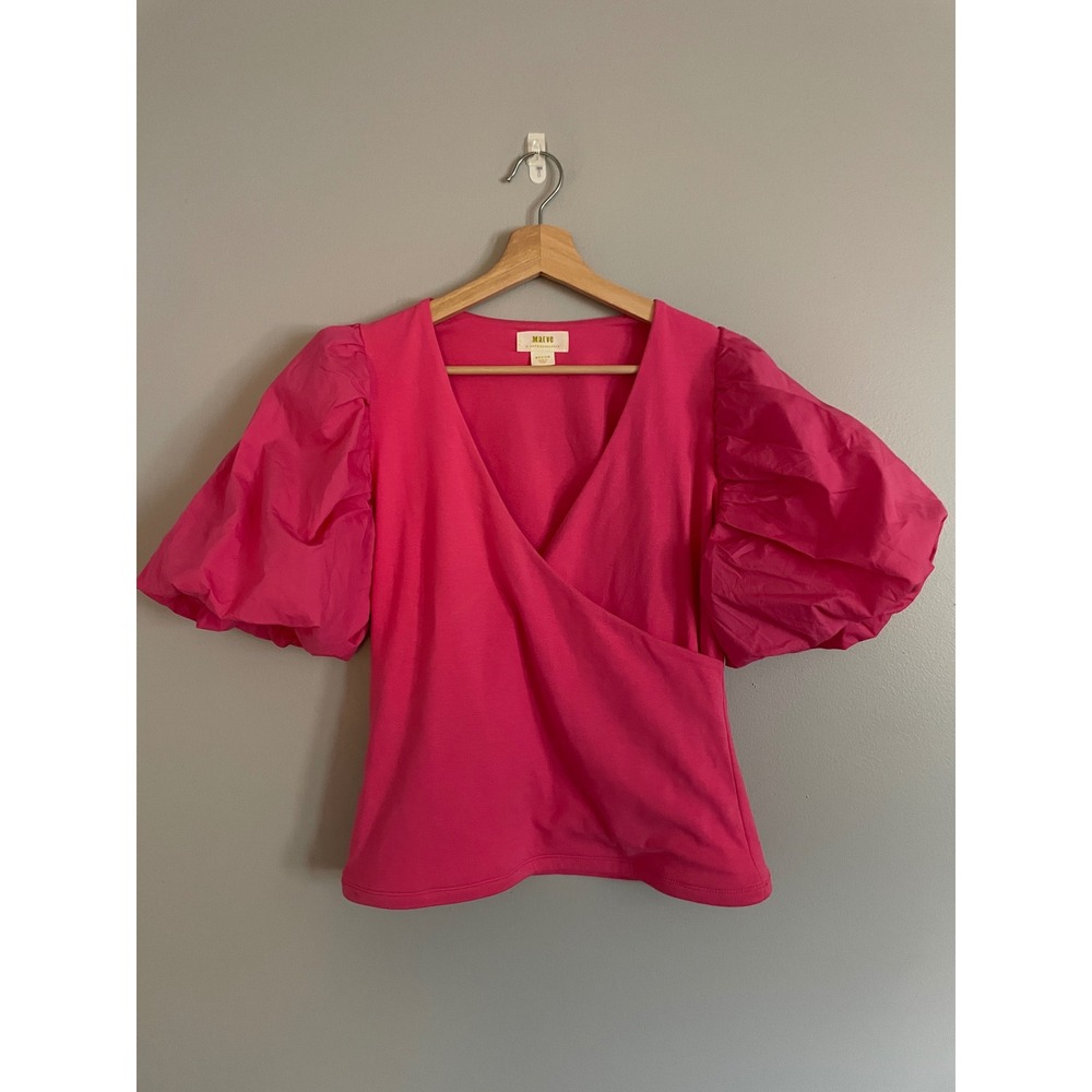 Maeve Anthropologie Puff Sleeve Wrap Top Womens Medium Pink V-Neck Barbiecore